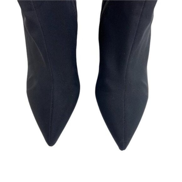 Jeffrey Campbell Neoprene Sock Black Heels Curved Stacked Block Heel Pointed Toe - Picture 7 of 8